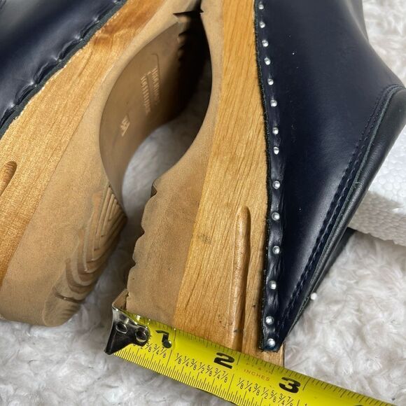 Vintage Troentorp Rembrandt  Leather Navy Blue &black Clogs wooden sole EUR SZ46 - Picture 6 of 8
